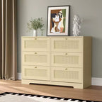 Commode 6 tiroirs en rotin, style bohème moderne, avec pieds en bois massif, organisateur autoportant pour chambre à coucher et salon