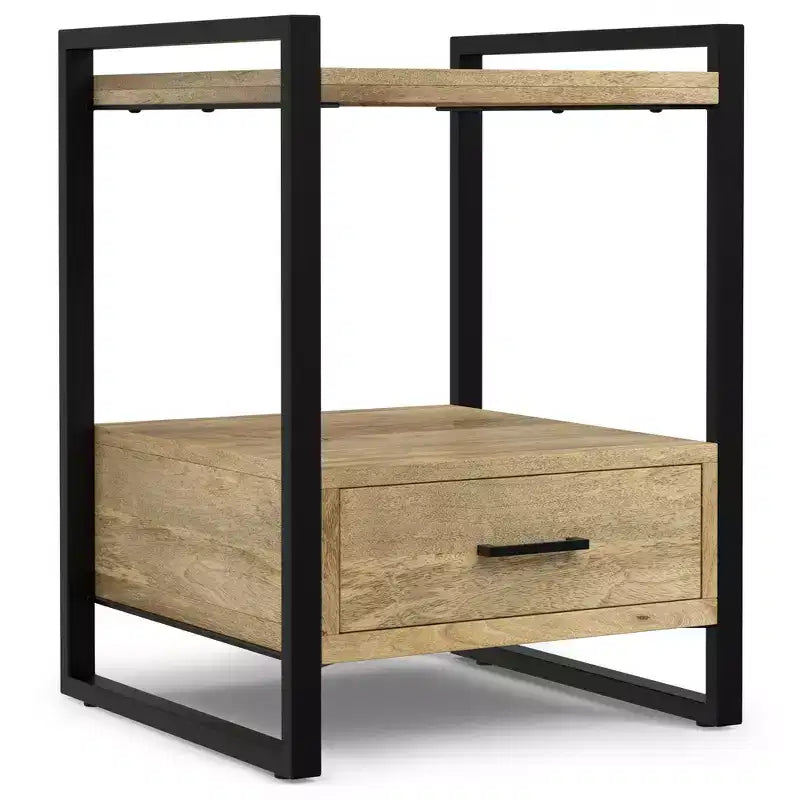 Lawson SOLID MANGO WOOD 22 inch Wide Modern Industrial Bedside Table in Natural