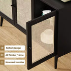 JVNOXK Bahut Buffet avec 3 Portes en Rotin, Console de Rangement de Cuisine Moderne pour Entrée Salon (Petit, Noir)