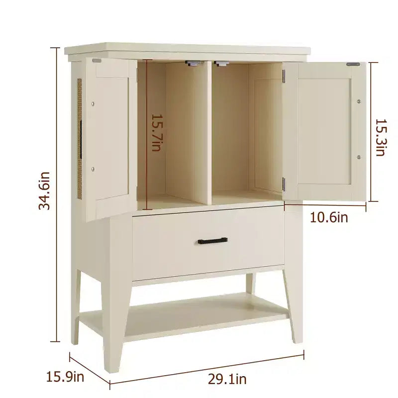 Bahut buffet en rotin avec tiroir, meuble de rangement, armoire d'appoint pour café blanc, meuble de cuisine, console pour entrée, salon