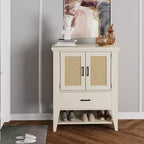 Bahut buffet en rotin avec tiroir, meuble de rangement, armoire d'appoint pour café blanc, meuble de cuisine, console pour entrée, salon