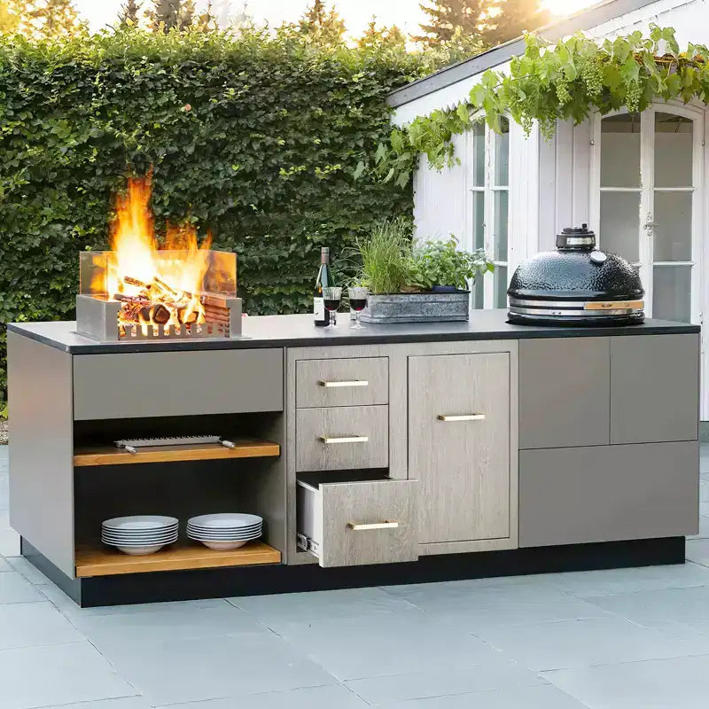 Ensemble de tiroirs et d'armoires de cuisine d'extérieur en acier inoxydable avec anneau de déchets réglable, montage encastré résistant aux intempéries - 38,2 L x 20,5 H x 22,6 P