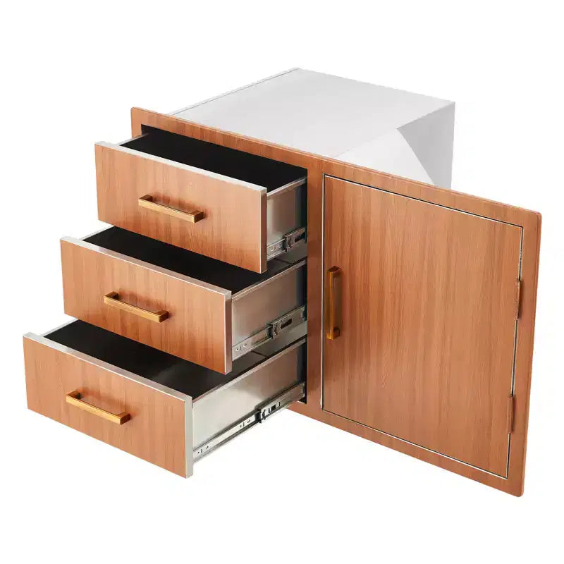 Ensemble de tiroirs et d'armoires de cuisine d'extérieur en acier inoxydable avec anneau de déchets réglable, montage encastré résistant aux intempéries - 38,2 L x 20,5 H x 22,6 P