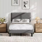 Bed Frame with Upholstered Headboard, Twin Platform Bedframe with Wooden Slats Support, Easy Assembly Mattress Foundation, No Box Spring Needed