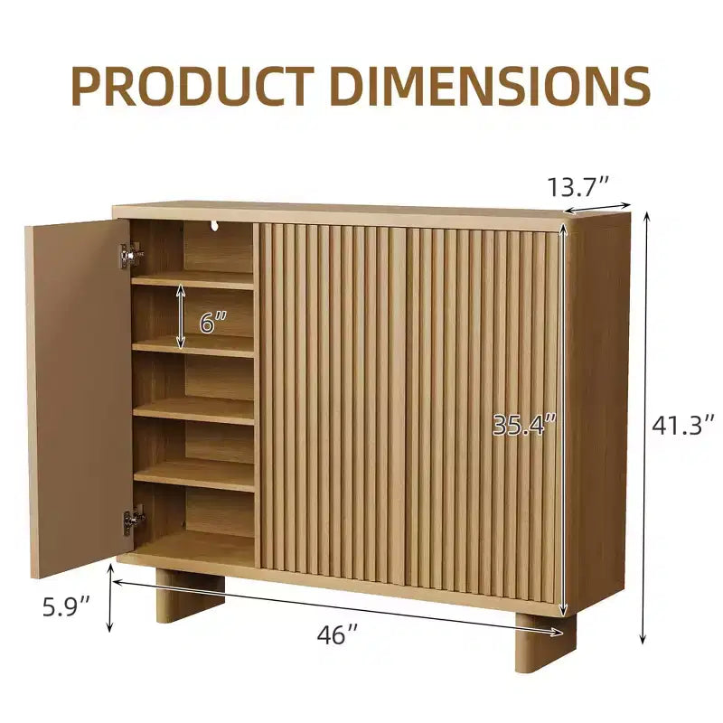 Meuble à chaussures rustique à 5 niveaux avec porte cannelée, banc de rangement de 117 cm pour entrée, salon ou hall
