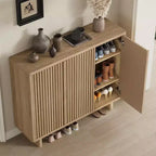 Meuble à chaussures rustique à 5 niveaux avec porte cannelée, banc de rangement de 117 cm pour entrée, salon ou hall