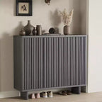 Meuble à chaussures rustique à 5 niveaux avec porte cannelée, banc de rangement de 117 cm pour entrée, salon ou hall