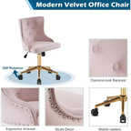 VINGLI Chaise de bureau sans accoudoirs en velours, jolie chaise de coiffeuse/maquillage rembourrée avec dossier pour chambre à coucher et pour femmes/filles
