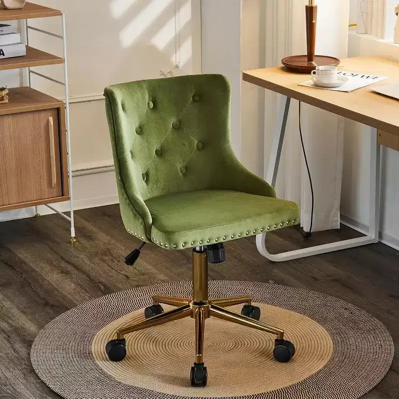 VINGLI Chaise de bureau sans accoudoirs en velours, jolie chaise de coiffeuse/maquillage rembourrée avec dossier pour chambre à coucher et pour femmes/filles