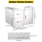 Meuble d'extérieur 3 tiroirs en acier inoxydable - Combo de rangement encastré étanche avec accès barbecue et tiroirs poubelle