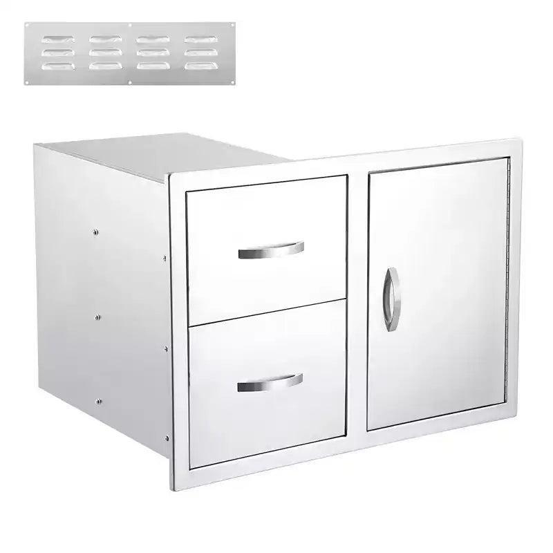Stainless Steel 3-Drawer Outdoor Kitchen Cabinet - Waterproof Flush Mount Built-in Storage Combo with BBQ Access & Trash Drawers