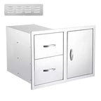 Stainless Steel 3-Drawer Outdoor Kitchen Cabinet - Waterproof Flush Mount Built-in Storage Combo with BBQ Access & Trash Drawers