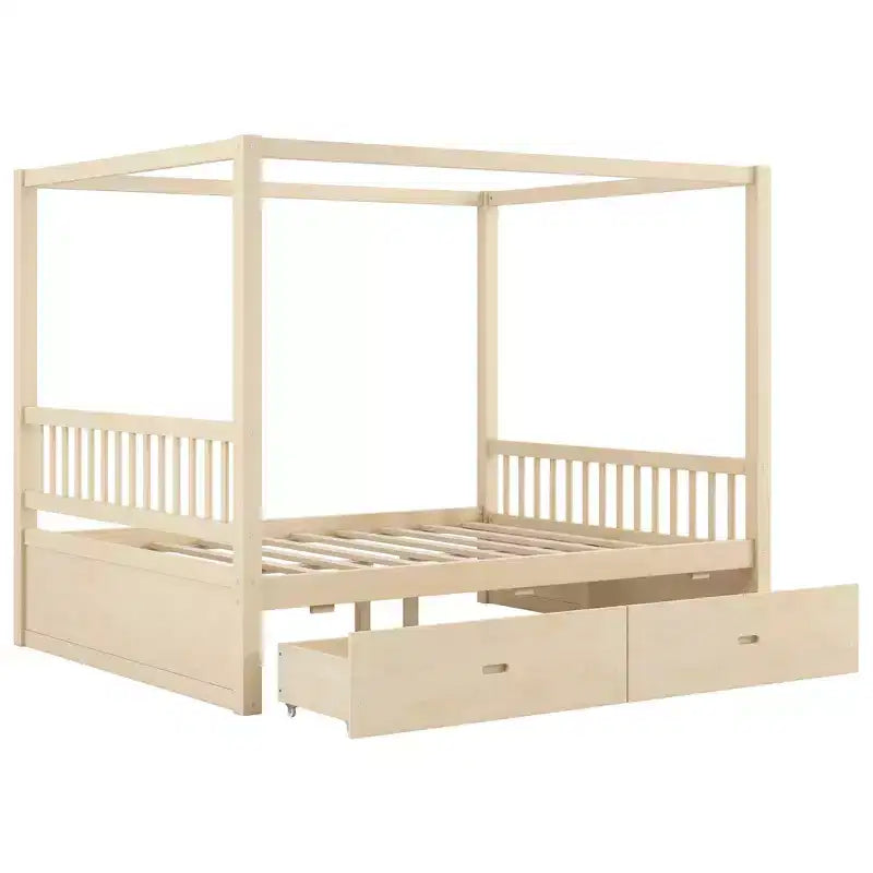 Lit plateforme à baldaquin moderne en bois Luxystar avec 2 tiroirs de rangement