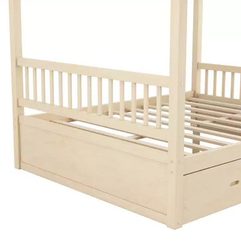 Lit plateforme à baldaquin moderne en bois Luxystar avec 2 tiroirs de rangement