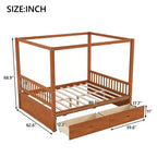 Lit plateforme à baldaquin moderne en bois Luxystar avec 2 tiroirs de rangement
