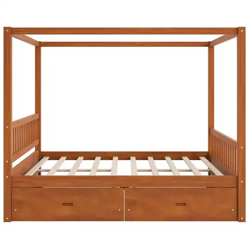 Lit plateforme à baldaquin moderne en bois Luxystar avec 2 tiroirs de rangement
