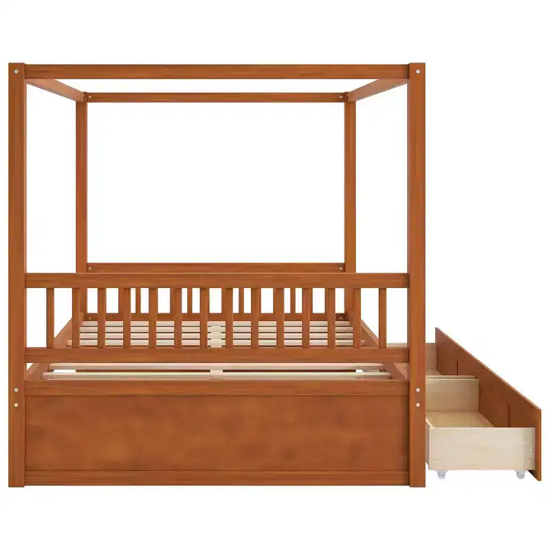 Lit plateforme à baldaquin moderne en bois Luxystar avec 2 tiroirs de rangement