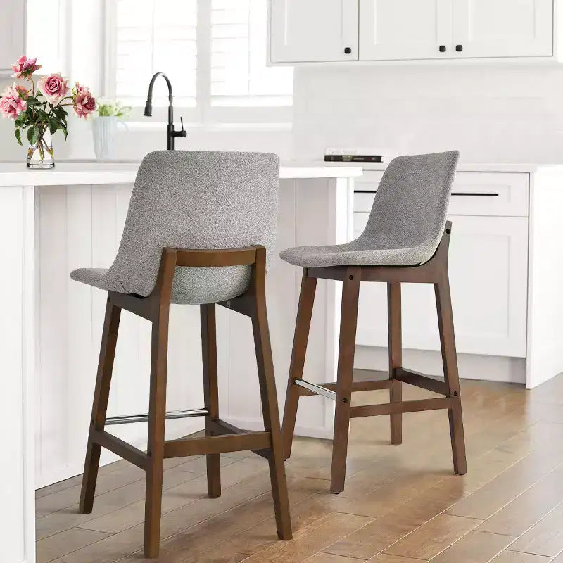 Lot de 2 tabourets de bar modernes du milieu du siècle avec dossiers, chaises hautes rembourrées de 71 cm avec pieds en bois massif - Panipeachy