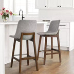 Lot de 2 tabourets de bar modernes du milieu du siècle avec dossiers, chaises hautes rembourrées de 71 cm avec pieds en bois massif - Panipeachy