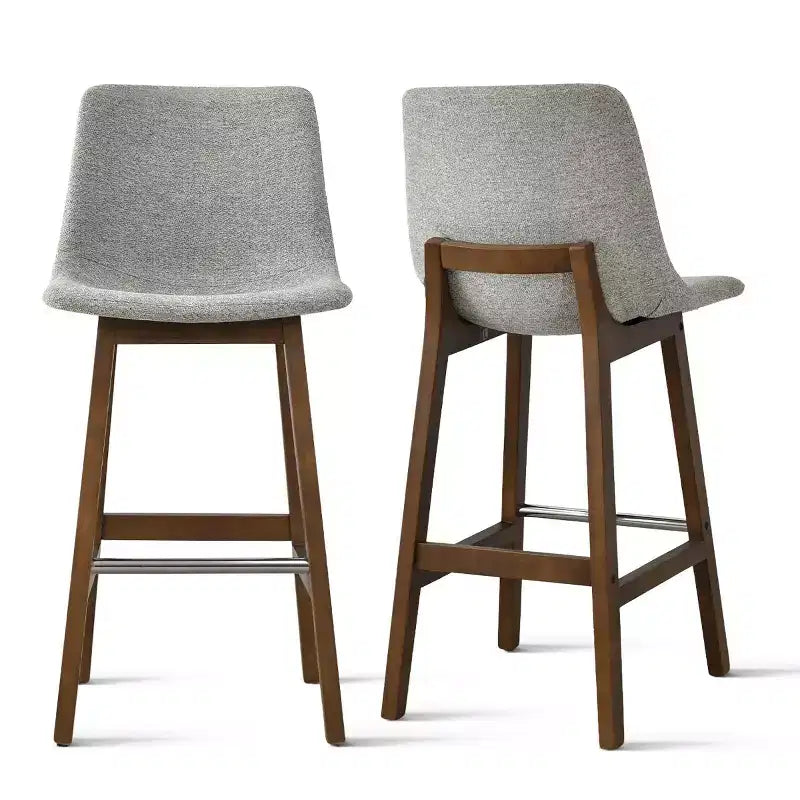 Lot de 2 tabourets de bar modernes du milieu du siècle avec dossiers, chaises hautes rembourrées de 71 cm avec pieds en bois massif - Panipeachy