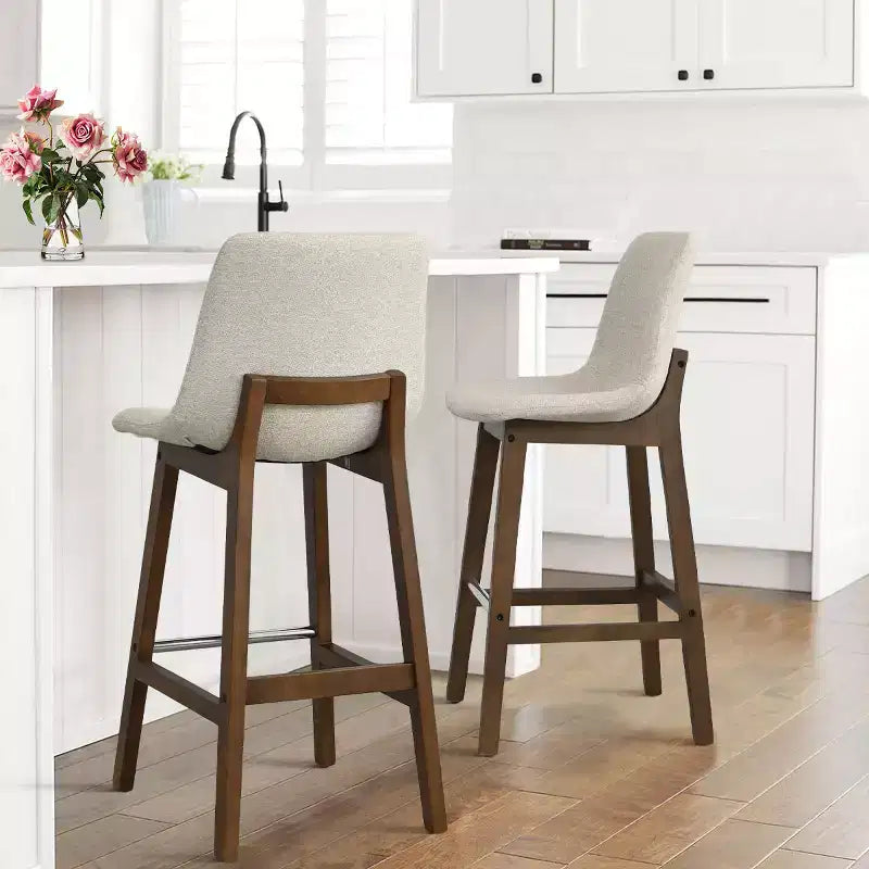 Lot de 2 tabourets de bar modernes du milieu du siècle avec dossiers, chaises hautes rembourrées de 71 cm avec pieds en bois massif - Panipeachy