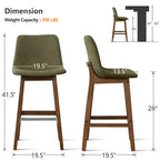 Lot de 2 tabourets de bar modernes du milieu du siècle avec dossiers, chaises hautes rembourrées de 71 cm avec pieds en bois massif - Panipeachy