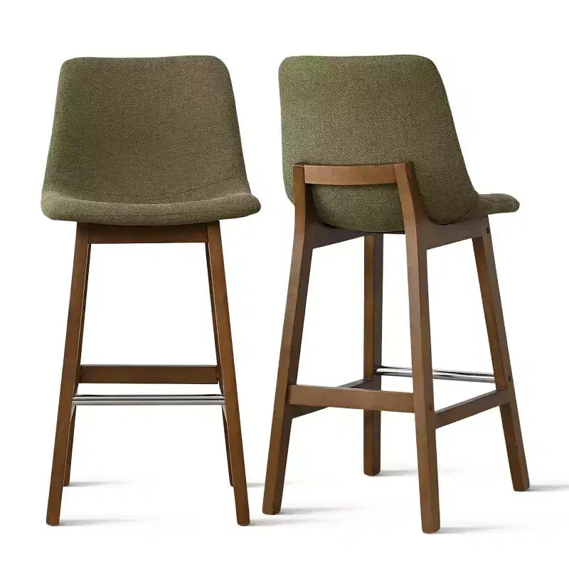 Lot de 2 tabourets de bar modernes du milieu du siècle avec dossiers, chaises hautes rembourrées de 71 cm avec pieds en bois massif - Panipeachy