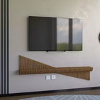 Wear Sierra BATAMEX Parametric 60 inch Floating Shelf TV Unit Modern Geometric Wooden Wall Piece Decor Natural Oak Color 3D Wavy Living Room Shelf