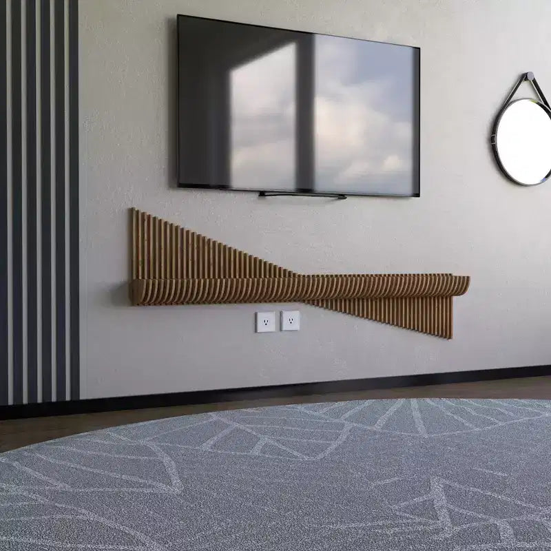 Étagère TV flottante Sierra BATAMEX Parametric 60 pouces Unité murale géométrique moderne en bois Décor Chêne naturel Couleur Ondulée 3D Étagère de salon