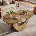 Lantine 46-inch Round Coffee Table, Modern Living Room Coffee Table with Funky U-Shaped Frame, Low Accent Center Tea Table for Home, Apartment, Oak