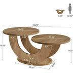 Table basse ronde Lantine de 46 pouces, table basse de salon moderne avec cadre fantaisie en forme de U, table de thé basse d'appoint pour maison, appartement, chêne
