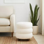 Pouf décoratif texturé côtelé avec pieds boules - Chaise d'appoint moderne pour coiffeuse, chambre et salon - 18, Ivoire