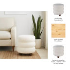 Pouf décoratif texturé côtelé avec pieds boules - Chaise d'appoint moderne pour coiffeuse, chambre et salon - 18, Ivoire