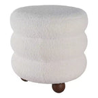 Pouf décoratif texturé côtelé avec pieds boules - Chaise d'appoint moderne pour coiffeuse, chambre et salon - 18, Ivoire