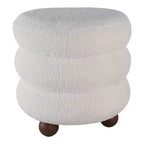 Pouf décoratif texturé côtelé avec pieds boules - Chaise d'appoint moderne pour coiffeuse, chambre et salon - 18, Ivoire
