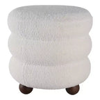 Pouf décoratif texturé côtelé avec pieds boules - Chaise d'appoint moderne pour coiffeuse, chambre et salon - 18, Ivoire