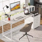 Lantine 63 Inch White Computer Desk: Ergonomic office desk with file drawer, monitor stand, printer space, ideal wood workstation for home office.