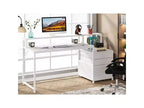 Bureau d'ordinateur blanc Lantine 63 pouces : Bureau ergonomique avec tiroir de classement, support d'écran, espace imprimante, poste de travail en bois idéal pour le bureau à domicile.