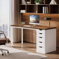 Lantine 47-Inch Modern Computer Desk, PC Desk with 5 Reversible Drawers, Study Writing Table for Home Office Small Spaces, Brown & White