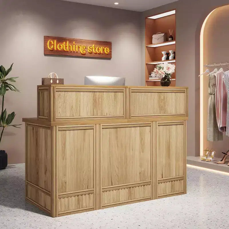 Lantine 57-Inch Reception Desk with Counter, Front Receptionist Checkout Counter for Office, Retail, Lobby, Beauty Salon, Oak