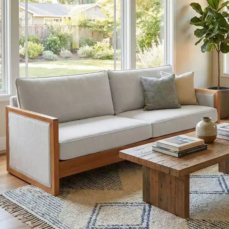 Canapé 3 places en chenille et bois d'hévéa moderne Emanuelle 77.8 Christopher Knight Home