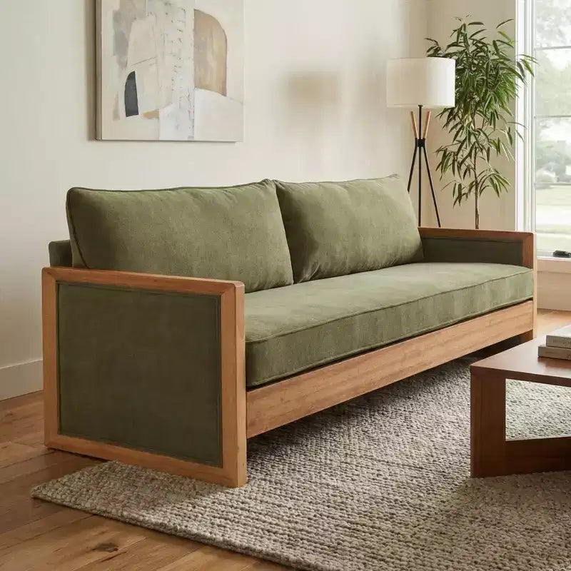 Canapé 3 places en chenille et bois d'hévéa moderne Emanuelle 77.8 Christopher Knight Home