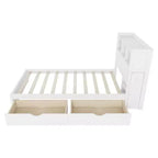 Lit double/grand en bois avec tête de lit de rangement, éclairage LED intégré et station de charge, 2 tiroirs et meuble coulissant - ModernLuxe