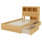 Lit double/grand en bois avec tête de lit de rangement, éclairage LED intégré et station de charge, 2 tiroirs et meuble coulissant - ModernLuxe