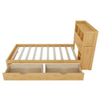 Lit double/grand en bois avec tête de lit de rangement, éclairage LED intégré et station de charge, 2 tiroirs et meuble coulissant - ModernLuxe