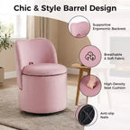 Chaise de coiffeuse avec rangement, Chaise de maquillage pivotante à 360°, Tabouret de baril moderne pivotant avec dossier, Ottoman rembourré, Tabouret de coiffeuse avec dossier