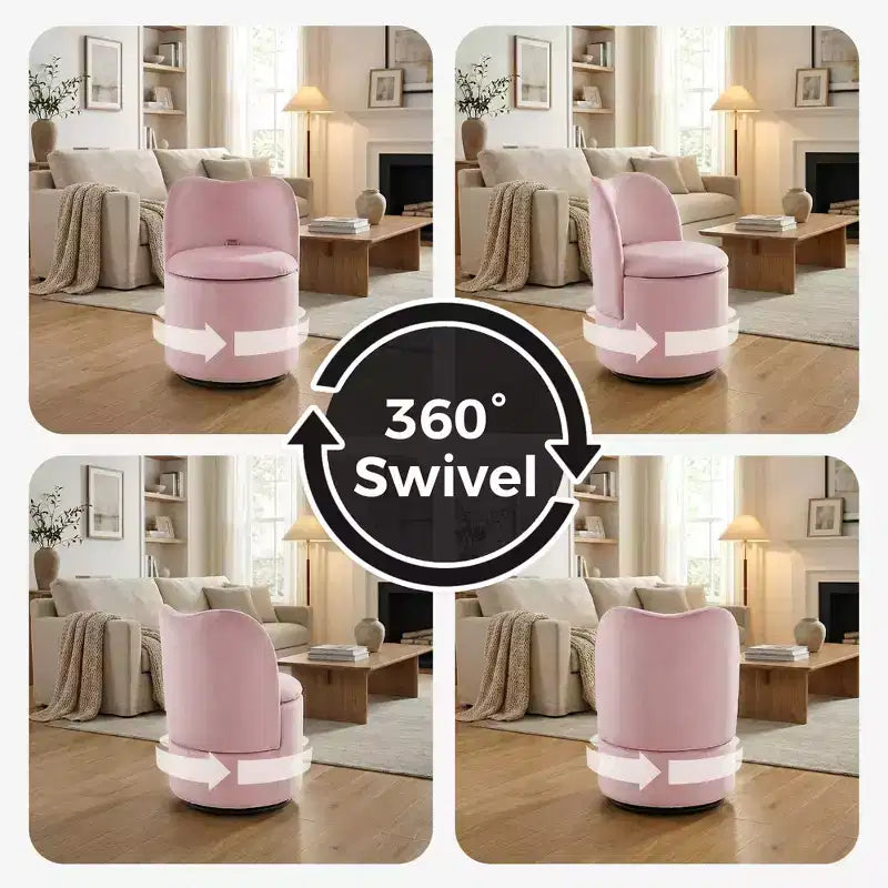 Chaise de coiffeuse avec rangement, Chaise de maquillage pivotante à 360°, Tabouret de baril moderne pivotant avec dossier, Ottoman rembourré, Tabouret de coiffeuse avec dossier