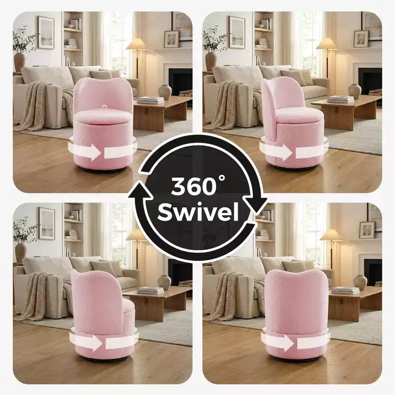 Chaise de coiffeuse avec rangement, Chaise de maquillage pivotante à 360°, Tabouret de baril moderne pivotant avec dossier, Ottoman rembourré, Tabouret de coiffeuse avec dossier