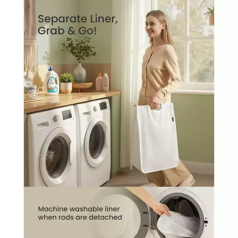 SONGMICS Panier à linge avec couvercle, panier à linge en rotin PE avec doublure amovible, panier de rangement, trieur à 4 sections, 210 L, jaune oie