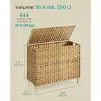 SONGMICS Panier à linge avec couvercle, panier à linge en rotin PE avec doublure amovible, panier de rangement, trieur à 4 sections, 210 L, jaune oie
